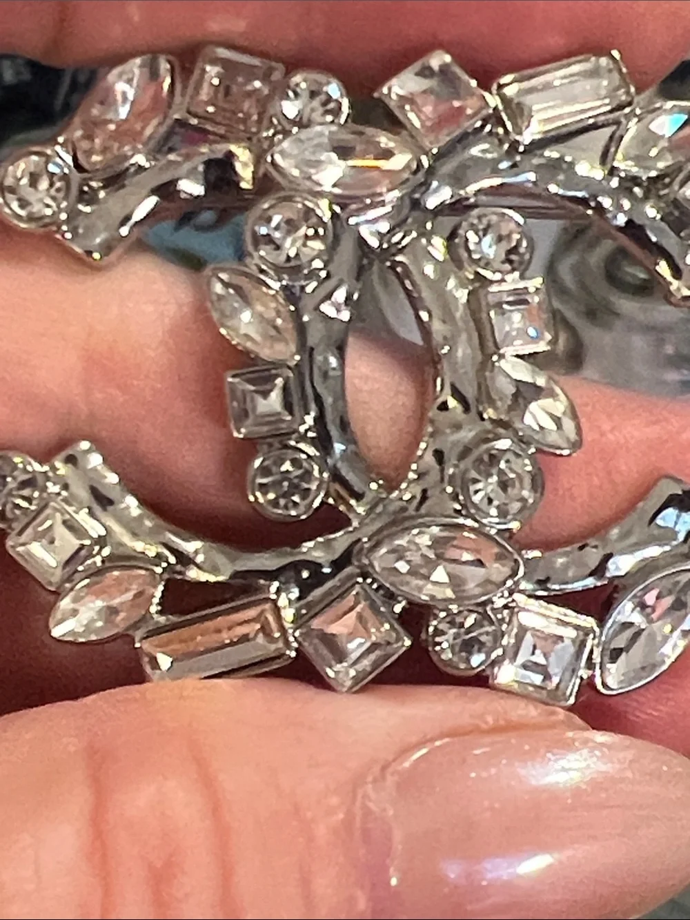Rhinestone Accented Silver-Tone Brooch - Clear Crystal Sparkle